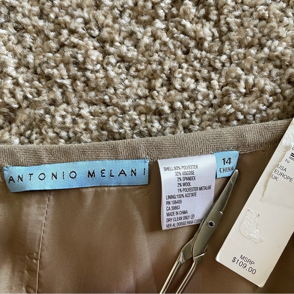 Antonio Melani Pencil Skirt Women’s 14 Beige Shimmer Ruffle Side Zipper Flounce - Picture 2 of 10
